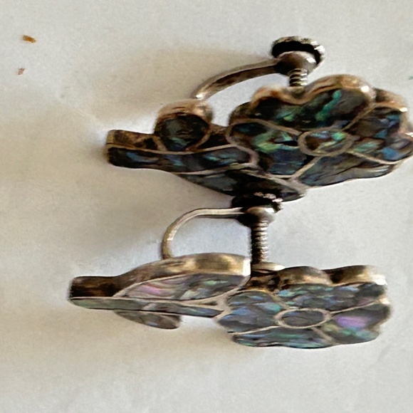 Vintage Sterling silver Abalone flower screw on earrings 925 handcrafted  in Mex - Picture 7 of 8